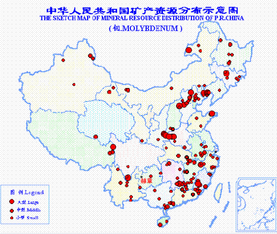 中国钼矿资源分布